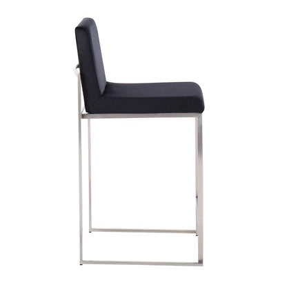 LumiSource Fuji High Back Counter Stool Set of 2 | Contemporary Brushed Stainless Steel and Black Velvet | Kitchen Island | Model B26-FUJIHBSSVBK2