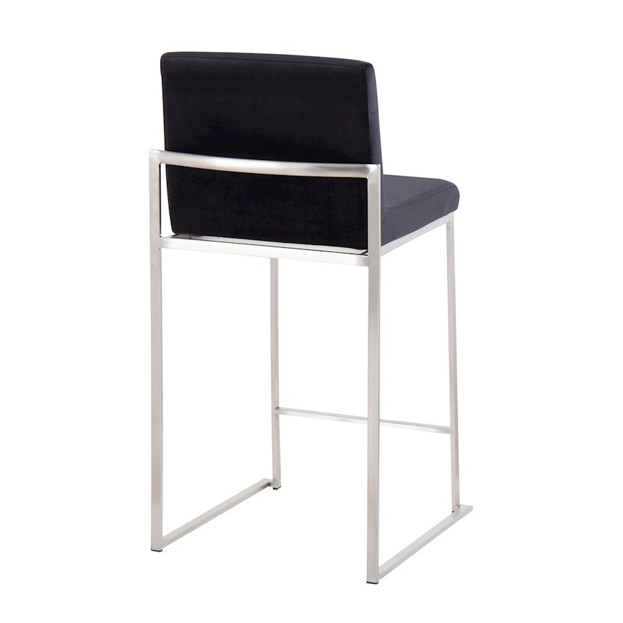 LumiSource Fuji High Back Counter Stool Set of 2 | Contemporary Brushed Stainless Steel and Black Velvet | Kitchen Island | Model B26-FUJIHBSSVBK2