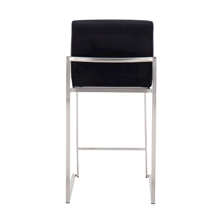 LumiSource Fuji High Back Counter Stool Set of 2 | Contemporary Brushed Stainless Steel and Black Velvet | Kitchen Island | Model B26-FUJIHBSSVBK2