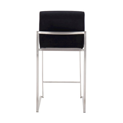 LumiSource Fuji High Back Counter Stool Set of 2 | Contemporary Brushed Stainless Steel and Black Velvet | Kitchen Island | Model B26-FUJIHBSSVBK2