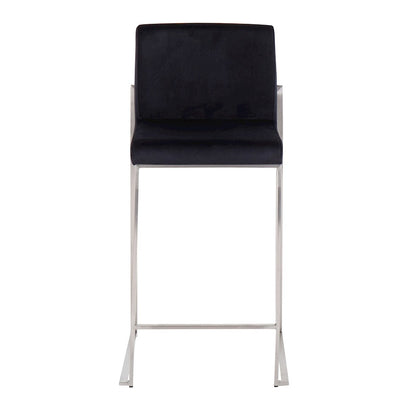 LumiSource Fuji High Back Counter Stool Set of 2 | Contemporary Brushed Stainless Steel and Black Velvet | Kitchen Island | Model B26-FUJIHBSSVBK2