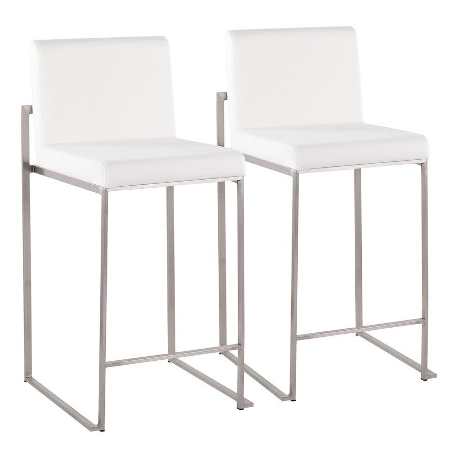 LumiSource Fuji High Back Counter Stool Set of 2 | Contemporary Brushed Stainless Steel and White Velvet | Kitchen Island | Model B26-FUJIHBSSVW2