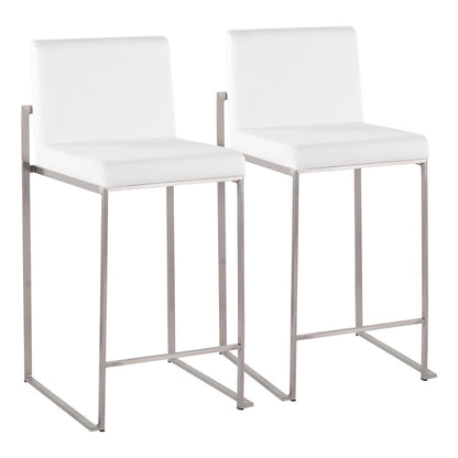 LumiSource Fuji High Back Counter Stool Set of 2 | Contemporary Brushed Stainless Steel and White Velvet | Kitchen Island | Model B26-FUJIHBSSVW2