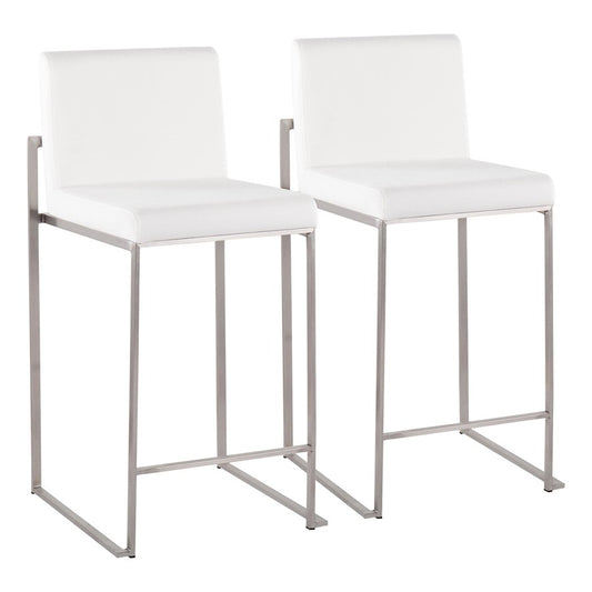 LumiSource Fuji High Back Counter Stool Set of 2 | Contemporary Brushed Stainless Steel and White Velvet | Kitchen Island | Model B26-FUJIHBSSVW2
