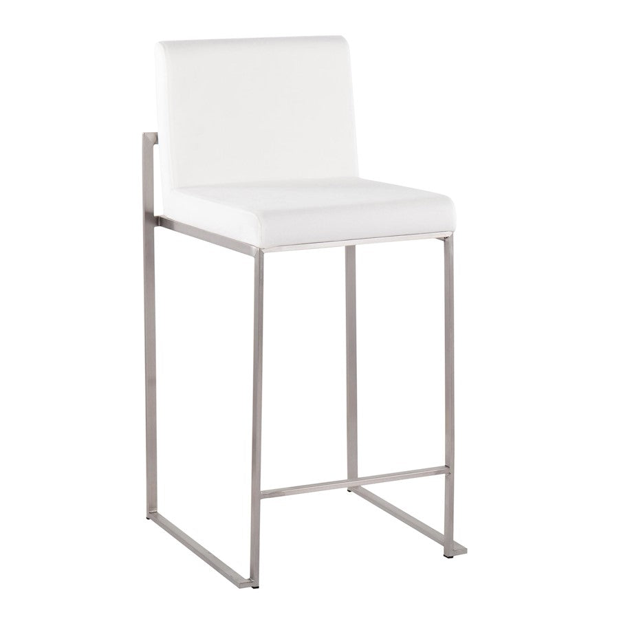 LumiSource Fuji High Back Counter Stool Set of 2 | Contemporary Brushed Stainless Steel and White Velvet | Kitchen Island | Model B26-FUJIHBSSVW2