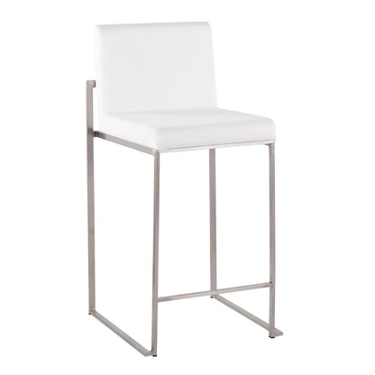LumiSource Fuji High Back Counter Stool Set of 2 | Contemporary Brushed Stainless Steel and White Velvet | Kitchen Island | Model B26-FUJIHBSSVW2