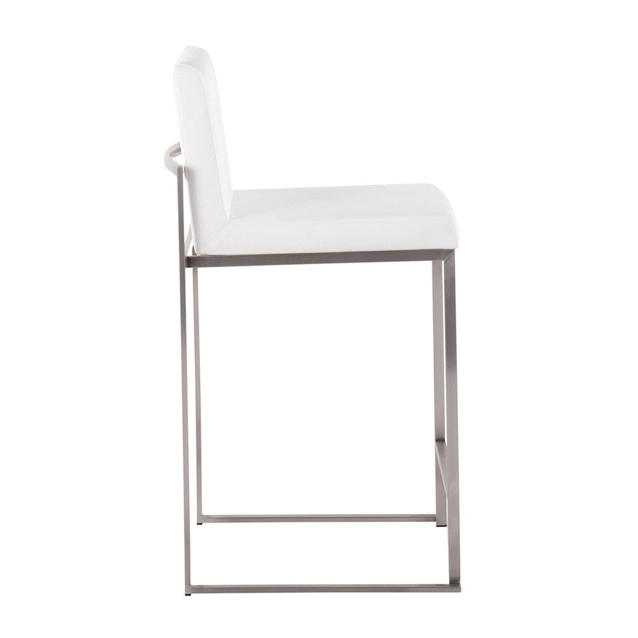 LumiSource Fuji High Back Counter Stool Set of 2 | Contemporary Brushed Stainless Steel and White Velvet | Kitchen Island | Model B26-FUJIHBSSVW2