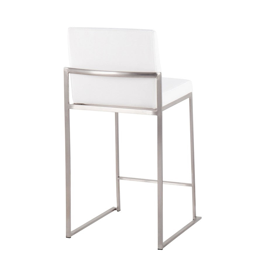 LumiSource Fuji High Back Counter Stool Set of 2 | Contemporary Brushed Stainless Steel and White Velvet | Kitchen Island | Model B26-FUJIHBSSVW2