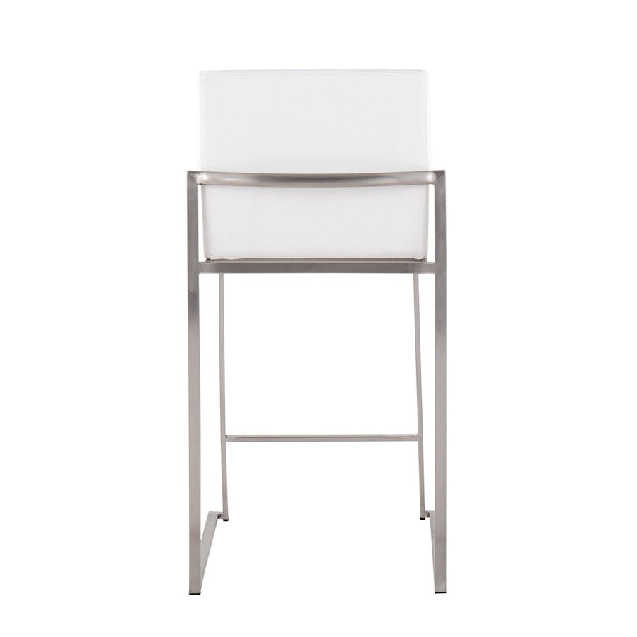 LumiSource Fuji High Back Counter Stool Set of 2 | Contemporary Brushed Stainless Steel and White Velvet | Kitchen Island | Model B26-FUJIHBSSVW2