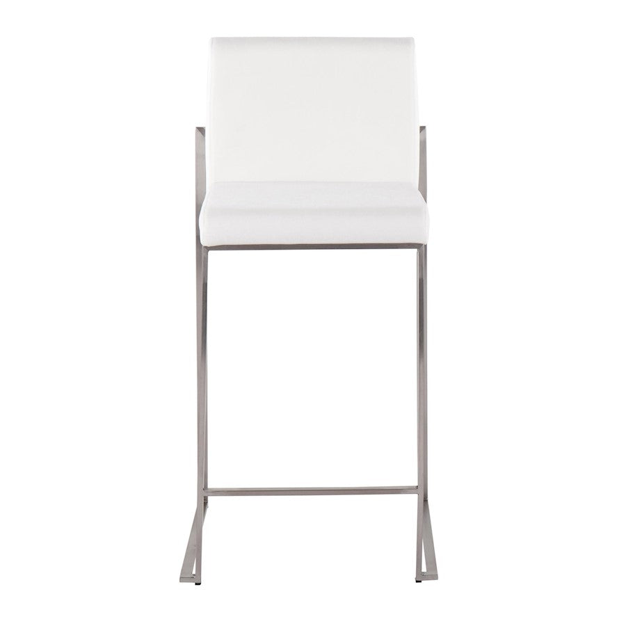 LumiSource Fuji High Back Counter Stool Set of 2 | Contemporary Brushed Stainless Steel and White Velvet | Kitchen Island | Model B26-FUJIHBSSVW2