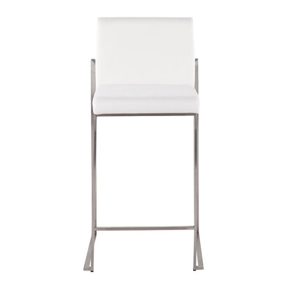 LumiSource Fuji High Back Counter Stool Set of 2 | Contemporary Brushed Stainless Steel and White Velvet | Kitchen Island | Model B26-FUJIHBSSVW2
