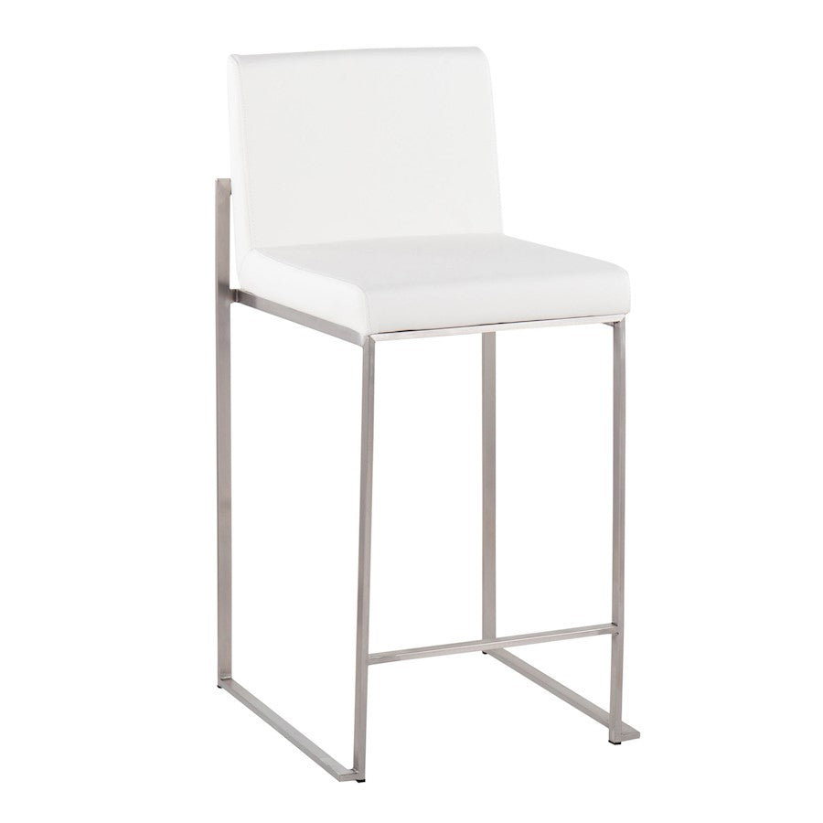 LumiSource Fuji High Back Counter Stool Set of 2 | Contemporary Brushed Stainless Steel and White PU | Kitchen Island | Model B26-FUJIHBSSW2