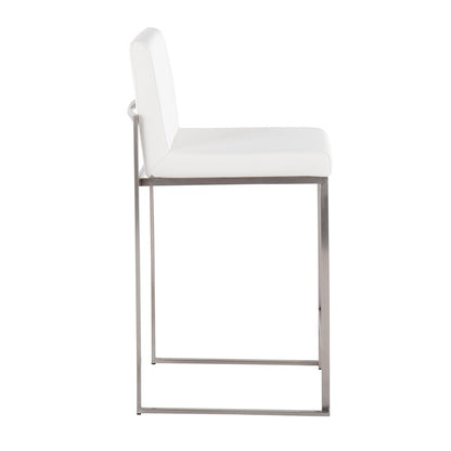 LumiSource Fuji High Back Counter Stool Set of 2 | Contemporary Brushed Stainless Steel and White PU | Kitchen Island | Model B26-FUJIHBSSW2