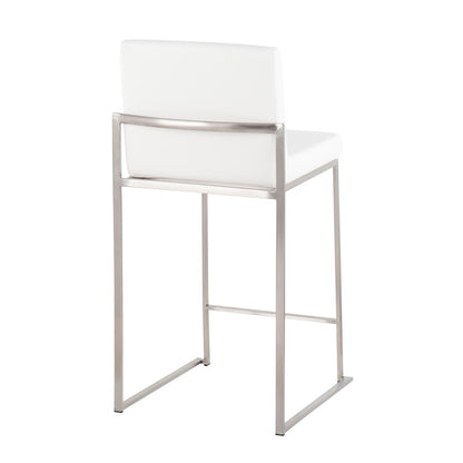 LumiSource Fuji High Back Counter Stool Set of 2 | Contemporary Brushed Stainless Steel and White PU | Kitchen Island | Model B26-FUJIHBSSW2