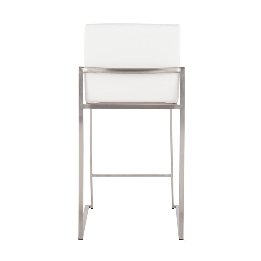 LumiSource Fuji High Back Counter Stool Set of 2 | Contemporary Brushed Stainless Steel and White PU | Kitchen Island | Model B26-FUJIHBSSW2