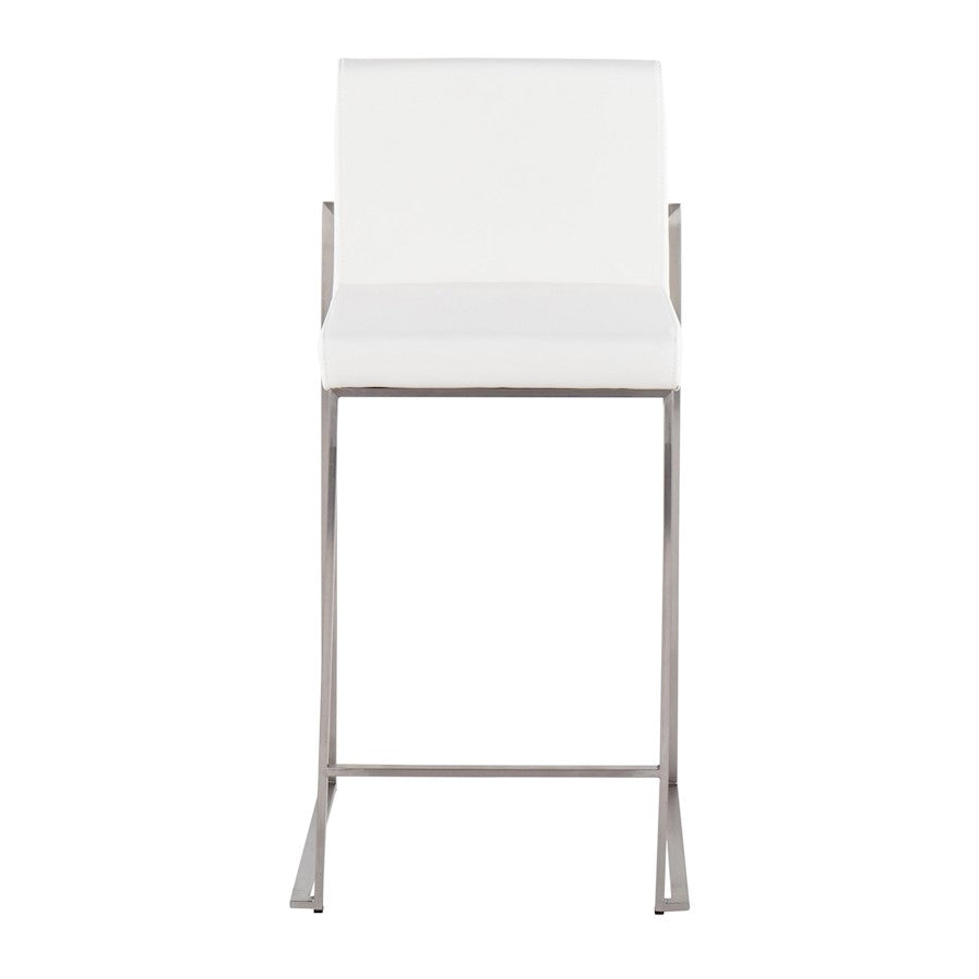LumiSource Fuji High Back Counter Stool Set of 2 | Contemporary Brushed Stainless Steel and White PU | Kitchen Island | Model B26-FUJIHBSSW2