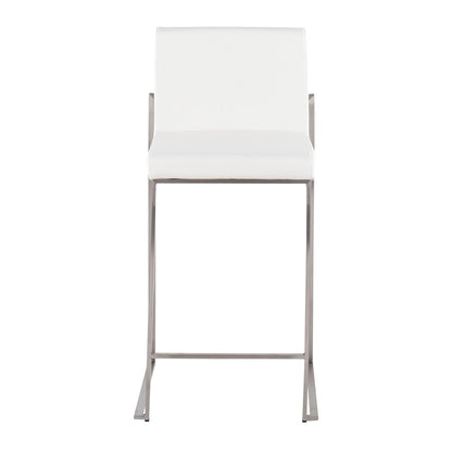 LumiSource Fuji High Back Counter Stool Set of 2 | Contemporary Brushed Stainless Steel and White PU | Kitchen Island | Model B26-FUJIHBSSW2