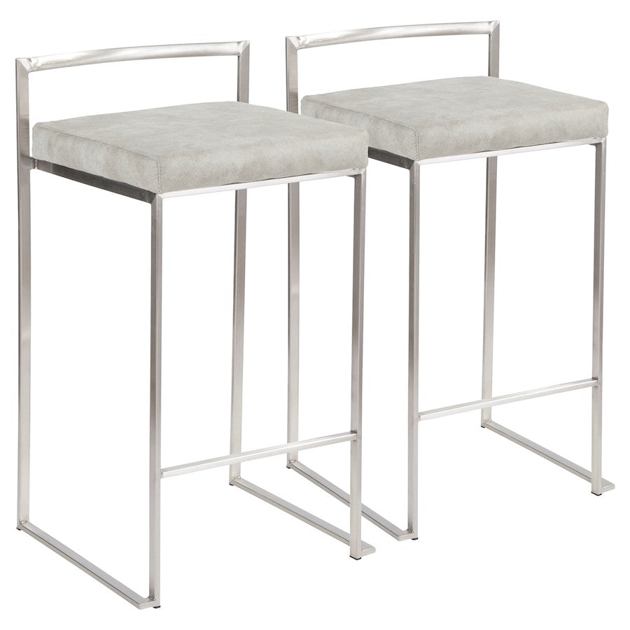 LumiSource Fuji Stackable Counter Stool | Stainless Steel and Light Grey Cowboy Fabric | Kitchen Island & Dining Room Seating | Model B26-FUJILGY2