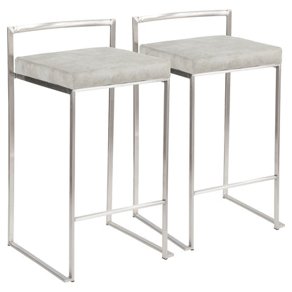 LumiSource Fuji Stackable Counter Stool | Stainless Steel and Light Grey Cowboy Fabric | Kitchen Island & Dining Room Seating | Model B26-FUJILGY2