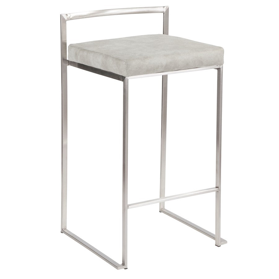 LumiSource Fuji Stackable Counter Stool | Stainless Steel and Light Grey Cowboy Fabric | Kitchen Island & Dining Room Seating | Model B26-FUJILGY2