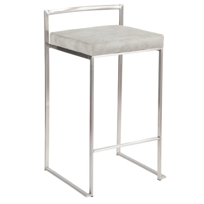 LumiSource Fuji Stackable Counter Stool | Stainless Steel and Light Grey Cowboy Fabric | Kitchen Island & Dining Room Seating | Model B26-FUJILGY2