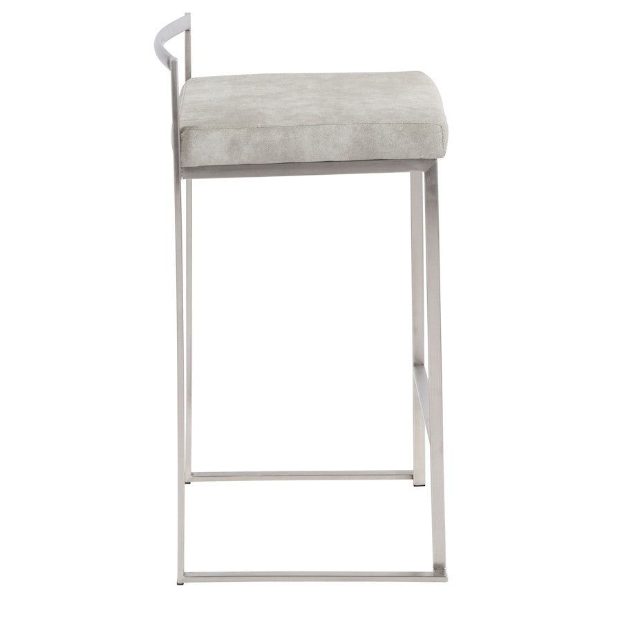 LumiSource Fuji Stackable Counter Stool | Stainless Steel and Light Grey Cowboy Fabric | Kitchen Island & Dining Room Seating | Model B26-FUJILGY2