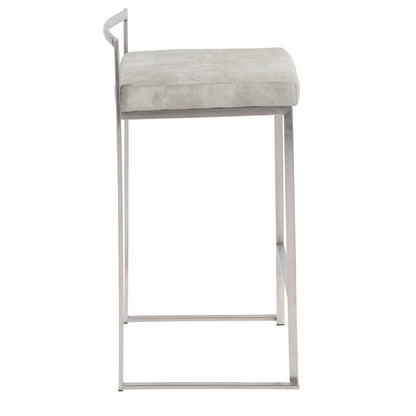 LumiSource Fuji Stackable Counter Stool | Stainless Steel and Light Grey Cowboy Fabric | Kitchen Island & Dining Room Seating | Model B26-FUJILGY2
