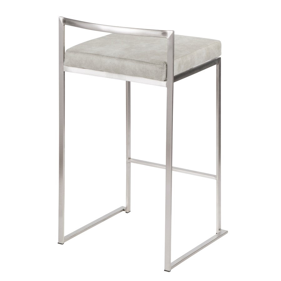 LumiSource Fuji Stackable Counter Stool | Stainless Steel and Light Grey Cowboy Fabric | Kitchen Island & Dining Room Seating | Model B26-FUJILGY2