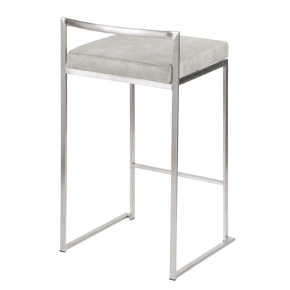 LumiSource Fuji Stackable Counter Stool | Stainless Steel and Light Grey Cowboy Fabric | Kitchen Island & Dining Room Seating | Model B26-FUJILGY2