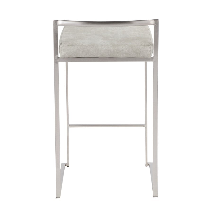 LumiSource Fuji Stackable Counter Stool | Stainless Steel and Light Grey Cowboy Fabric | Kitchen Island & Dining Room Seating | Model B26-FUJILGY2