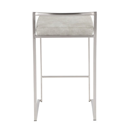 LumiSource Fuji Stackable Counter Stool | Stainless Steel and Light Grey Cowboy Fabric | Kitchen Island & Dining Room Seating | Model B26-FUJILGY2