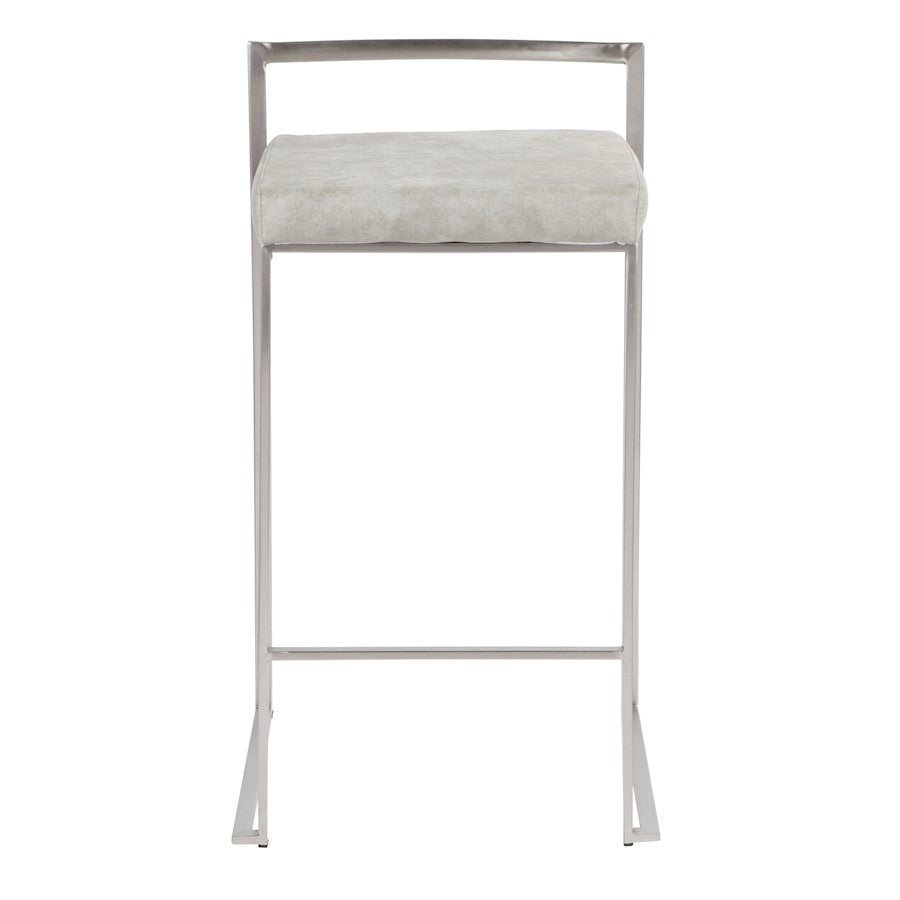 LumiSource Fuji Stackable Counter Stool | Stainless Steel and Light Grey Cowboy Fabric | Kitchen Island & Dining Room Seating | Model B26-FUJILGY2