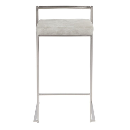 LumiSource Fuji Stackable Counter Stool | Stainless Steel and Light Grey Cowboy Fabric | Kitchen Island & Dining Room Seating | Model B26-FUJILGY2