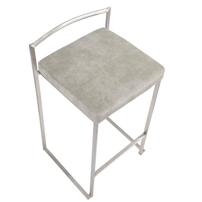 LumiSource Fuji Stackable Counter Stool | Stainless Steel and Light Grey Cowboy Fabric | Kitchen Island & Dining Room Seating | Model B26-FUJILGY2