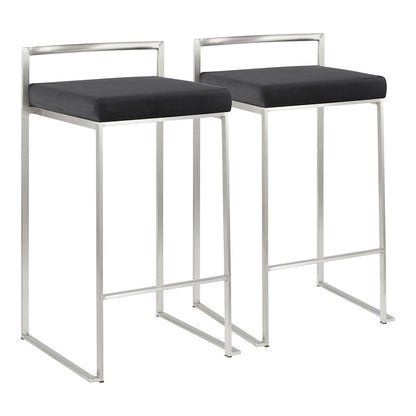 LumiSource Fuji Stackable Counter Stool | Brushed Stainless Steel and Black Velvet | Kitchen Island & Dining Room Seating | Model B26-FUJIVBK2