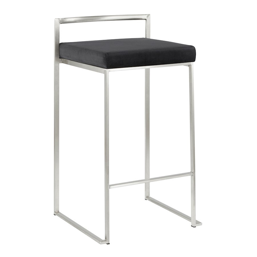 LumiSource Fuji Stackable Counter Stool | Brushed Stainless Steel and Black Velvet | Kitchen Island & Dining Room Seating | Model B26-FUJIVBK2