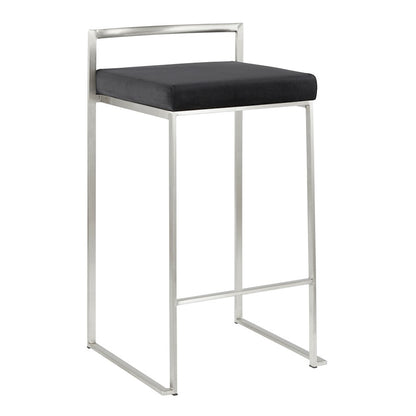 LumiSource Fuji Stackable Counter Stool | Brushed Stainless Steel and Black Velvet | Kitchen Island & Dining Room Seating | Model B26-FUJIVBK2