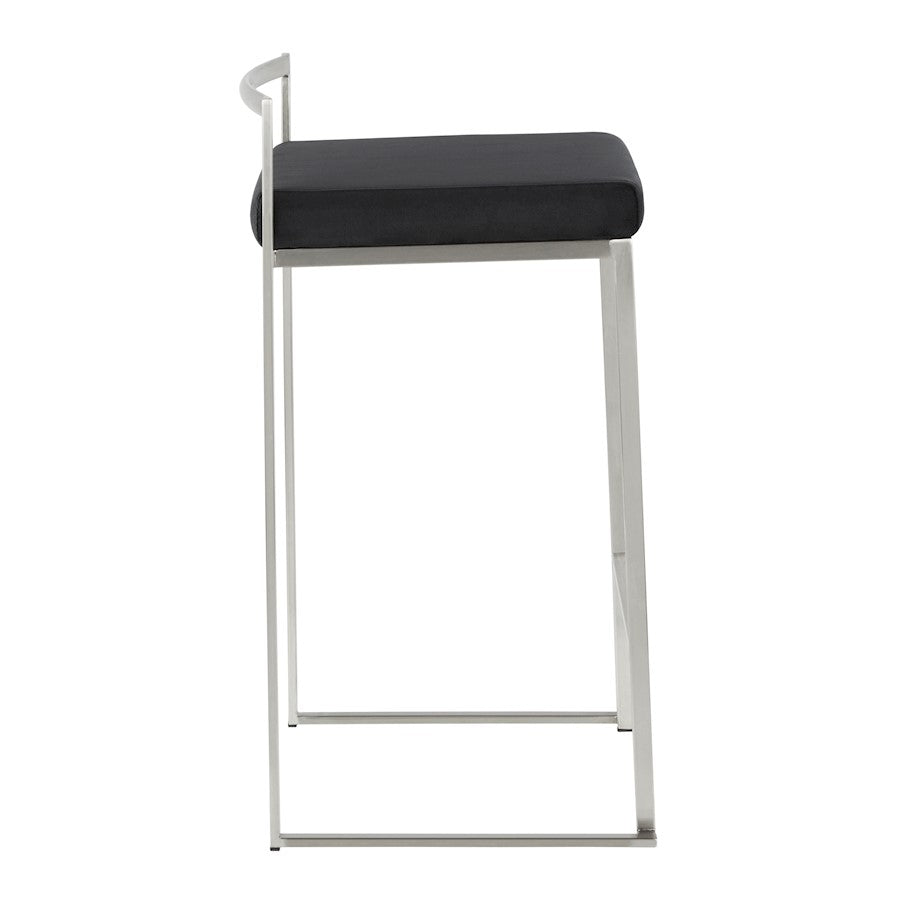 LumiSource Fuji Stackable Counter Stool | Brushed Stainless Steel and Black Velvet | Kitchen Island & Dining Room Seating | Model B26-FUJIVBK2
