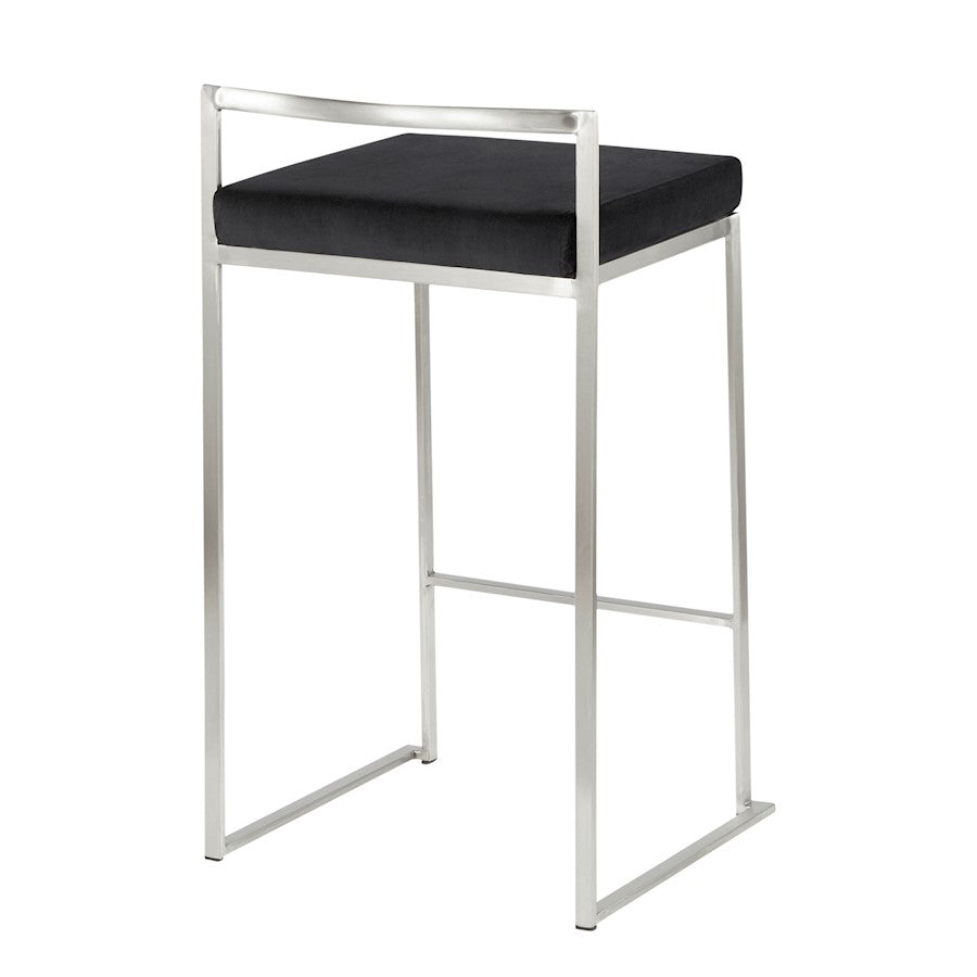 LumiSource Fuji Stackable Counter Stool | Brushed Stainless Steel and Black Velvet | Kitchen Island & Dining Room Seating | Model B26-FUJIVBK2