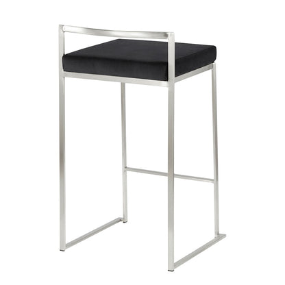 LumiSource Fuji Stackable Counter Stool | Brushed Stainless Steel and Black Velvet | Kitchen Island & Dining Room Seating | Model B26-FUJIVBK2