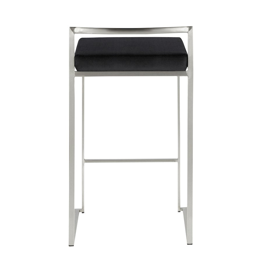 LumiSource Fuji Stackable Counter Stool | Brushed Stainless Steel and Black Velvet | Kitchen Island & Dining Room Seating | Model B26-FUJIVBK2
