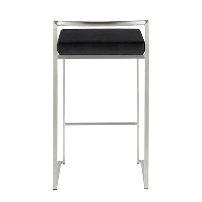 LumiSource Fuji Stackable Counter Stool | Brushed Stainless Steel and Black Velvet | Kitchen Island & Dining Room Seating | Model B26-FUJIVBK2