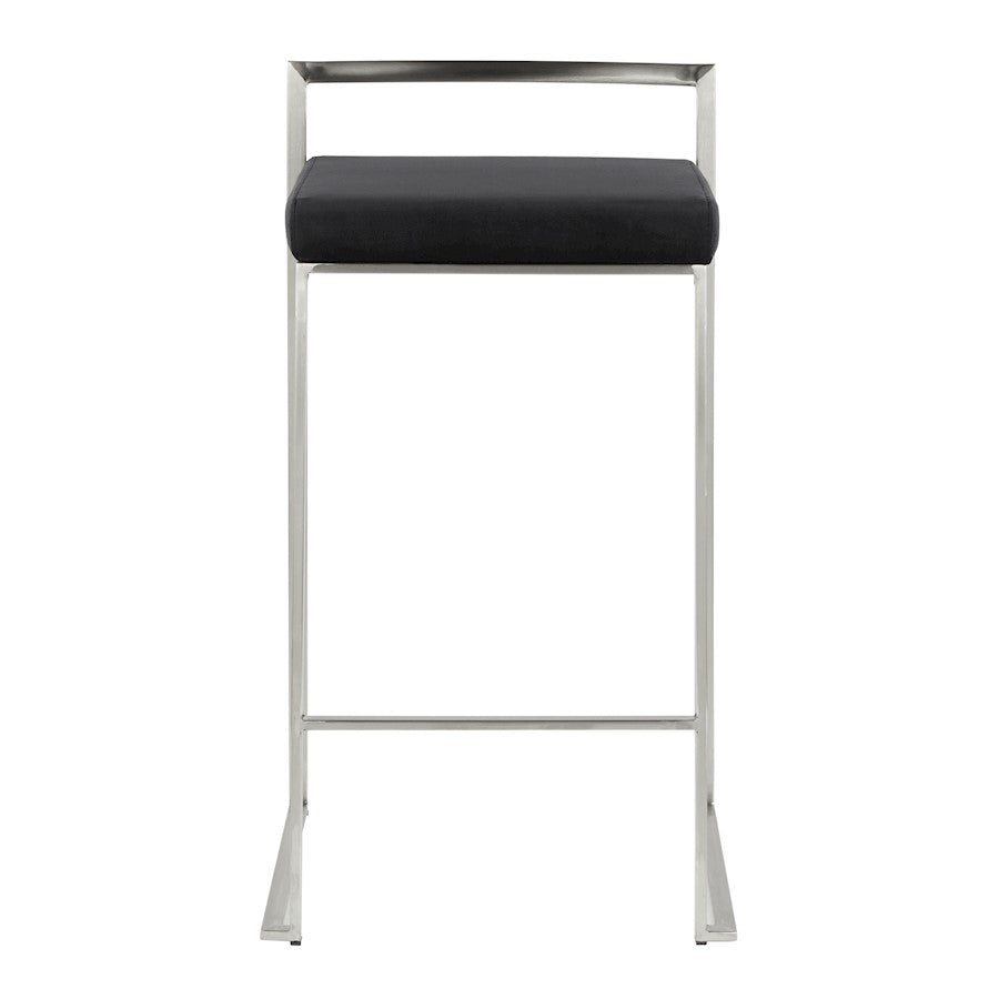 LumiSource Fuji Stackable Counter Stool | Brushed Stainless Steel and Black Velvet | Kitchen Island & Dining Room Seating | Model B26-FUJIVBK2