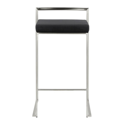 LumiSource Fuji Stackable Counter Stool | Brushed Stainless Steel and Black Velvet | Kitchen Island & Dining Room Seating | Model B26-FUJIVBK2