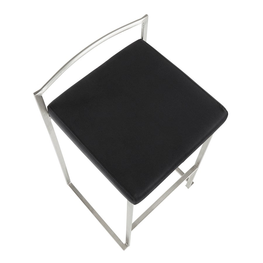 LumiSource Fuji Stackable Counter Stool | Brushed Stainless Steel and Black Velvet | Kitchen Island & Dining Room Seating | Model B26-FUJIVBK2