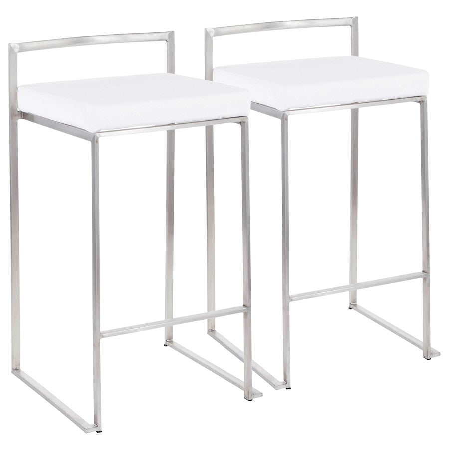 LumiSource Fuji Stackable Counter Stool | Brushed Stainless Steel and White Velvet | Kitchen Island & Dining Room Seating | Model B26-FUJIVW2