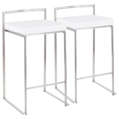 LumiSource Fuji Stackable Counter Stool | Brushed Stainless Steel and White Velvet | Kitchen Island & Dining Room Seating | Model B26-FUJIVW2