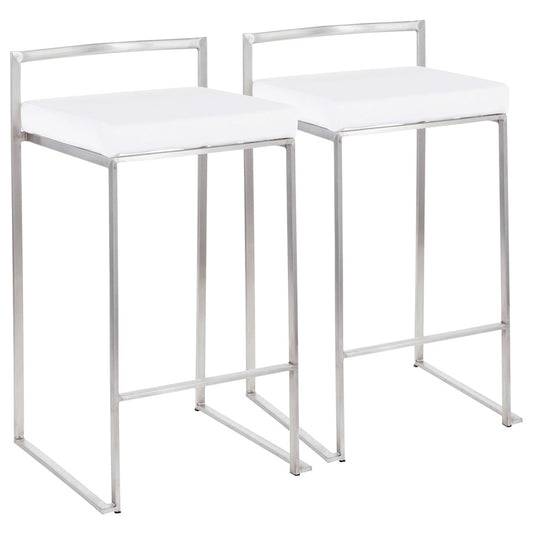 LumiSource Fuji Stackable Counter Stool | Brushed Stainless Steel and White Velvet | Kitchen Island & Dining Room Seating | Model B26-FUJIVW2