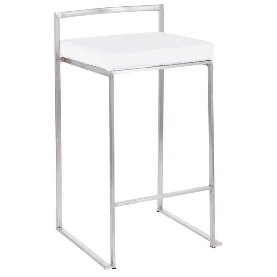LumiSource Fuji Stackable Counter Stool | Brushed Stainless Steel and White Velvet | Kitchen Island & Dining Room Seating | Model B26-FUJIVW2