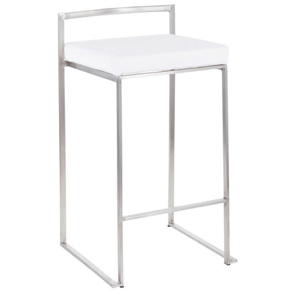 LumiSource Fuji Stackable Counter Stool | Brushed Stainless Steel and White Velvet | Kitchen Island & Dining Room Seating | Model B26-FUJIVW2